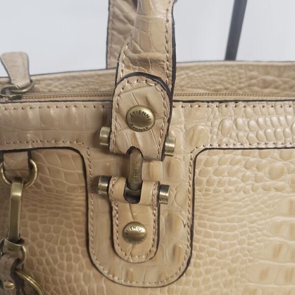 Etienne Aigner Tan Croc Embossed Leather Shoulder Tote Bag - Picture 3 of 16